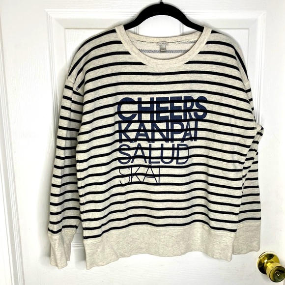 J Crew Cheers Black and White Stripe Blue Lettering Size M Cotton blend - Picture 1 of 7
